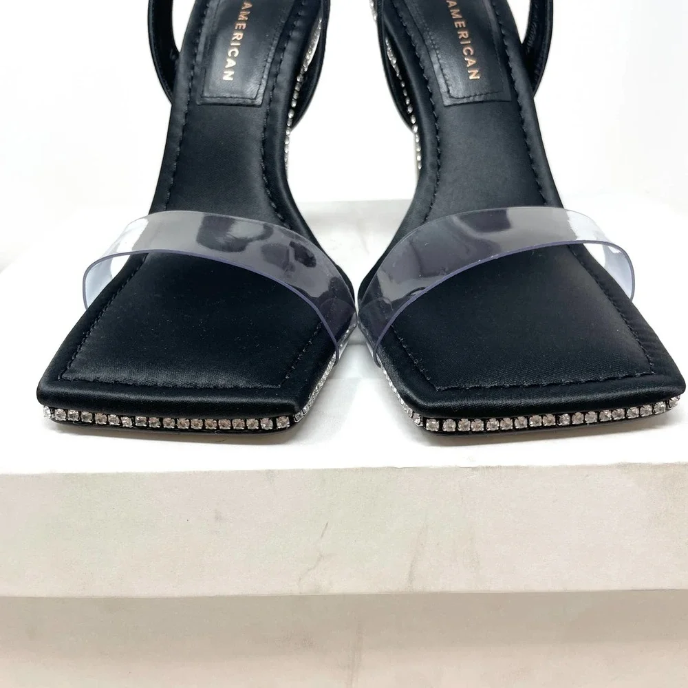 Good American Crystal Crush Lucite Rhinestone Sandals In Black Size 7.5 New